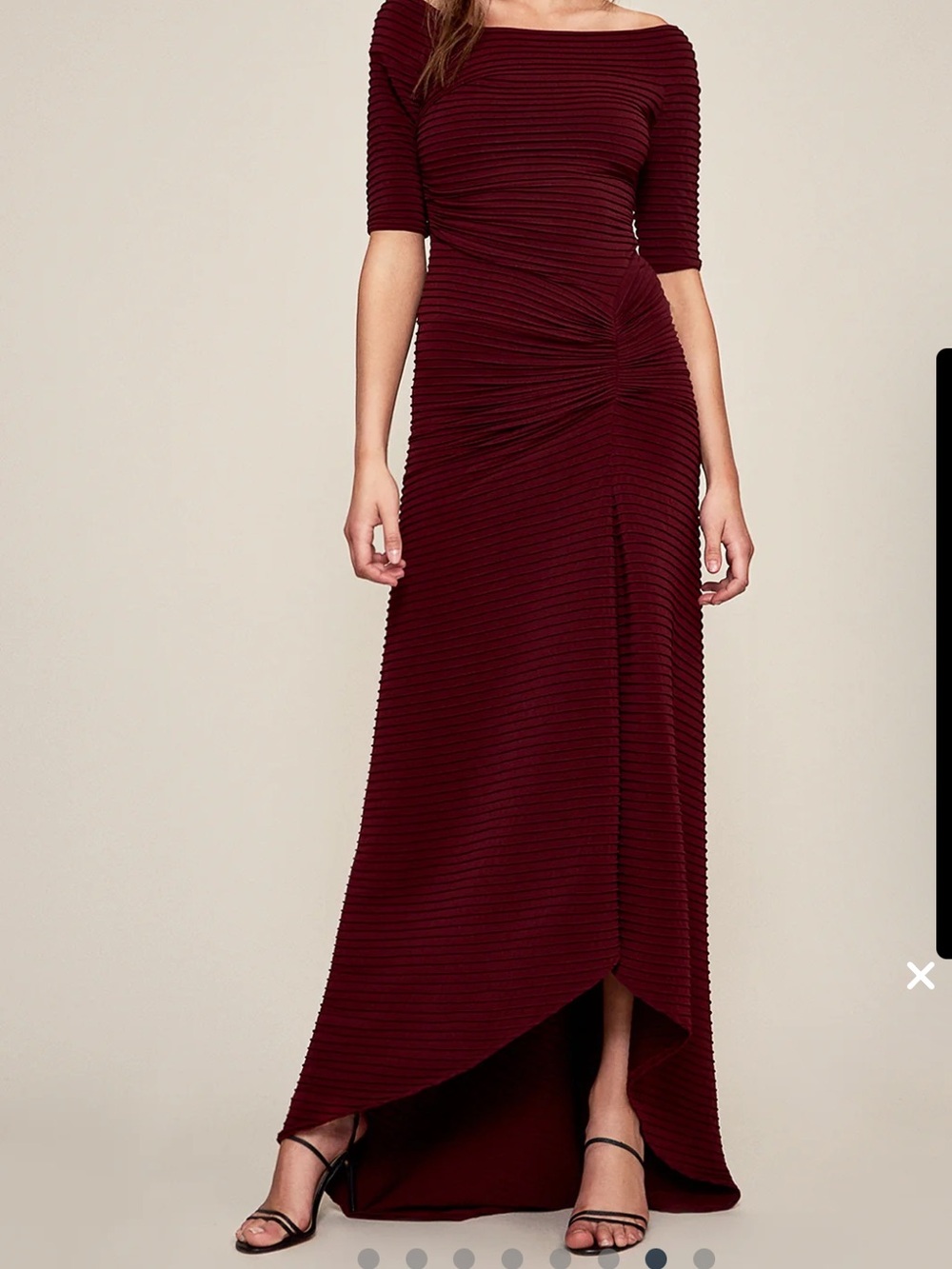 NWT Tadashi Shoji Wine Avitus Pintuck Jersey Formal Wedding Maxi Gown size S